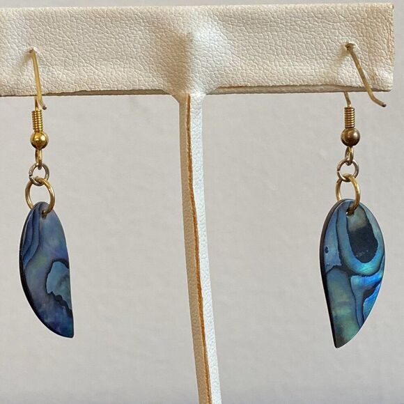 Abalone Tear Drop Gold Tone Seahorse Dangle Earrings - Picture 5 of 7